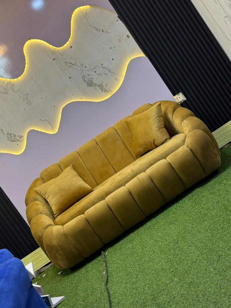Yellow Velvet Sofa with Pillow